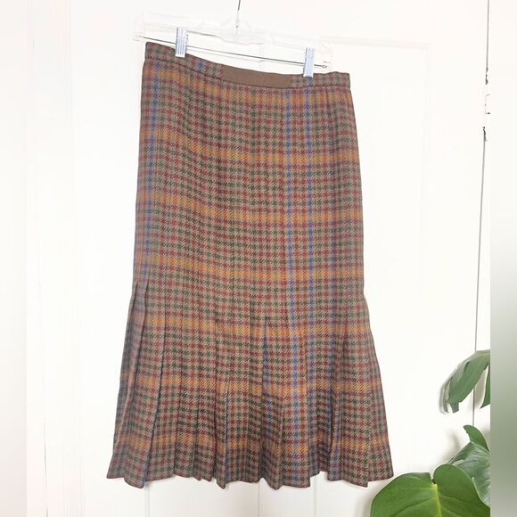 Vintage Valentino Boutique Wool Tweed Plaid Midi Skirt  Size 8 - Picture 5 of 8